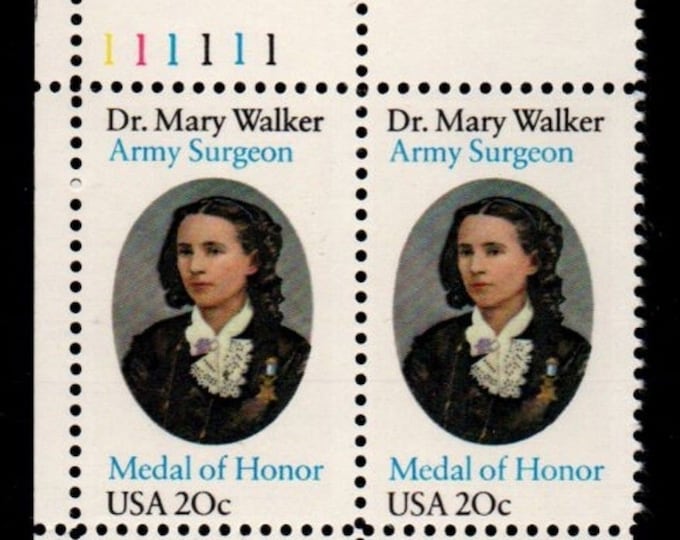 Mary Walker Army Surgeon Plate Block of Four 20-Cent United States Postage Stamps Issued 1982