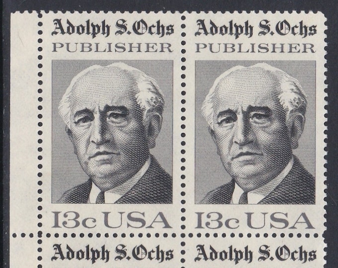 Adolph Ochs Plate Block of Four 13-Cent US Postage Stamps Issued 1976