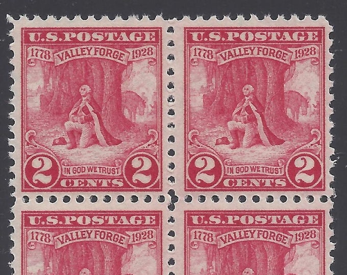 Washington at Valley Forge Block of Four 2-Cent United States Postage Stamps Issued 1928
