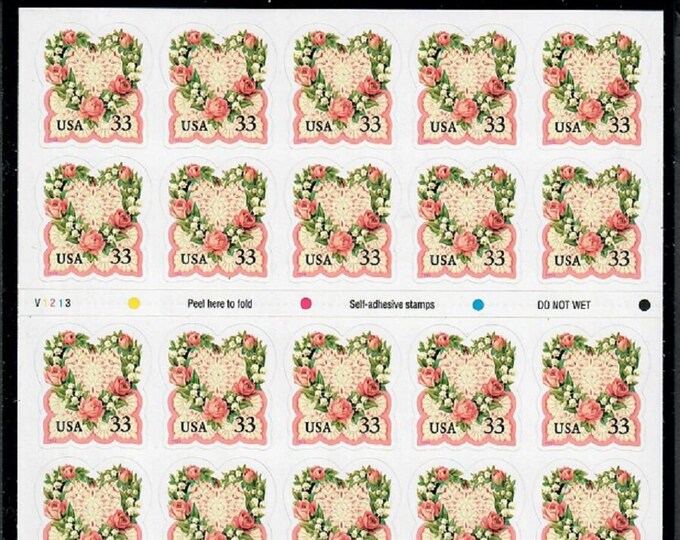 1999 Victorian Love Booklet Pane of Twenty 33-Cent United States Postage Stamps