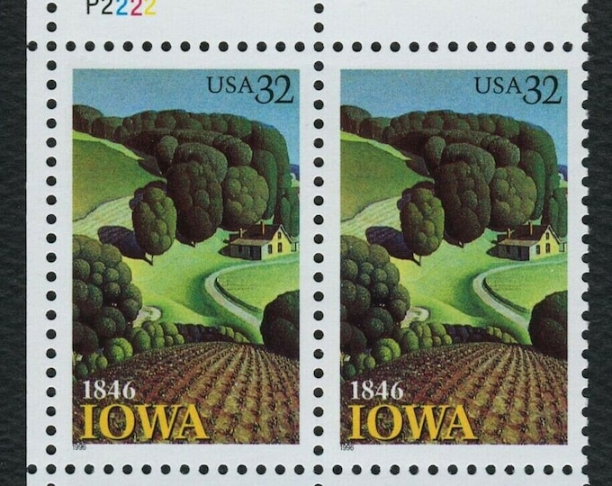 1996 Iowa Statehood Plate Block of Four 32-Cent United States Postage Stamps