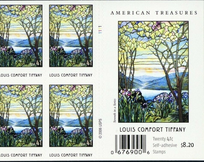 Louis Comfort Tiffany Booklet Pane of Twenty 41-Cent United States Postage Stamps Issued 2007