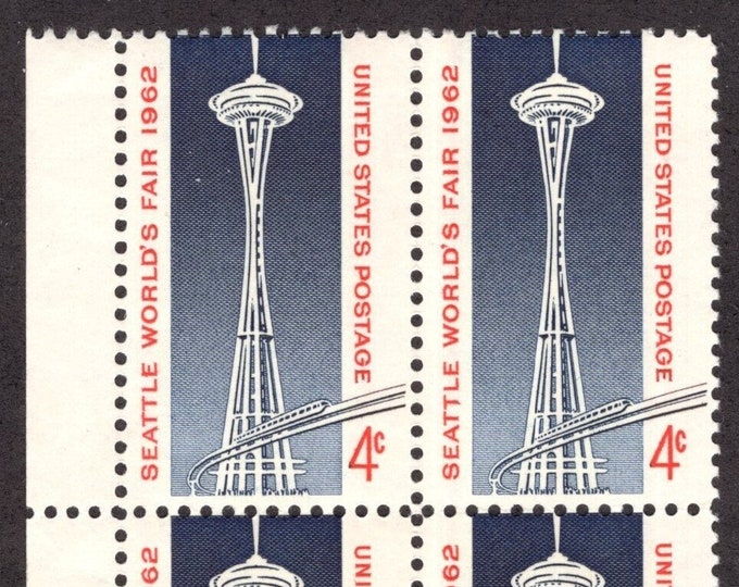 1962 Seattle World's Fair Collectible Plate Block of Four 4-Cent United States Postage Stamps