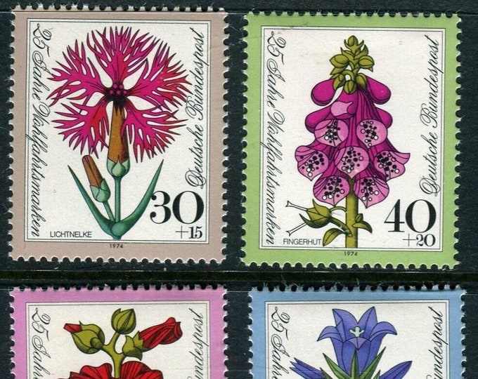 Flowers Set of Four Germany Postage Stamps Issued 1974