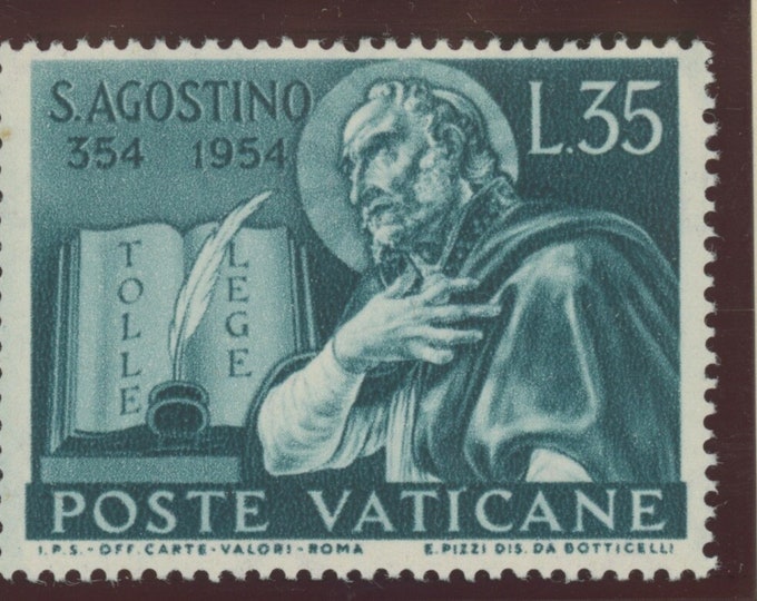 1954 Book And Portrait of Saint Augustine Set of Two Vatican City Postage Stamps Mint Never Hinged
