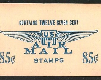 Blue Jet Airliner Booklet of Twelve 7-Cent US Air Mail Postage Stamps  Issued 1958