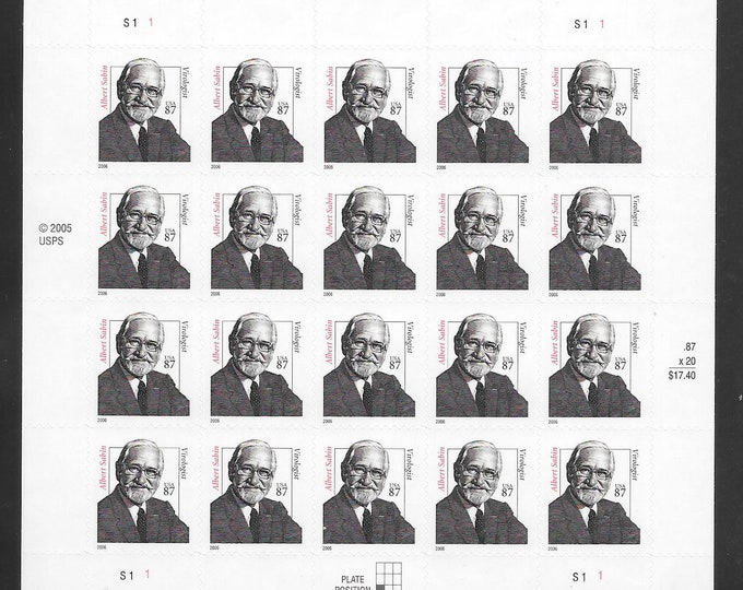 2006 Albert Sabin Virologist Sheet of Twent US 87-Cent Postage Stamps Mint Never Hinged