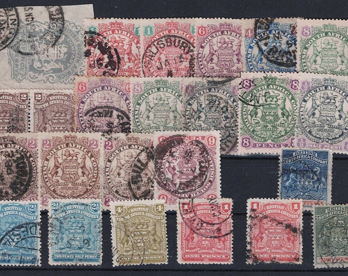 British South Africa Company Collection of Twenty-Three Postage Stamps Issued 1892 to 1908