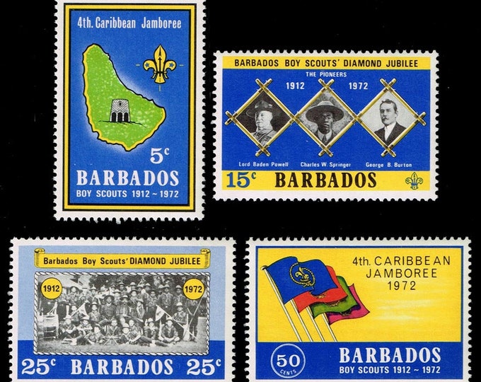 Scouting Set of Four Barbados Postage Stamps Issued 1972