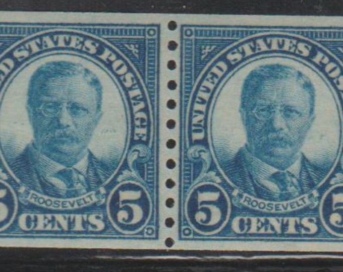 Theodore Roosevelt Coil Pair of 5-Cent United States Postage Stamps Issued 1924