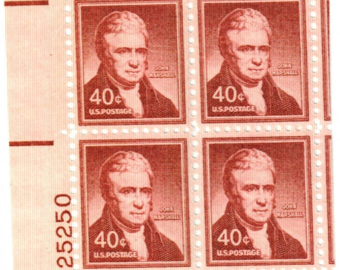 John Marshall Plate Block of Four US 40-Cent Postage Stamps Issued 1955