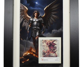 Archangel Michael Framed Print With Genuine Mexico Postage Stamp