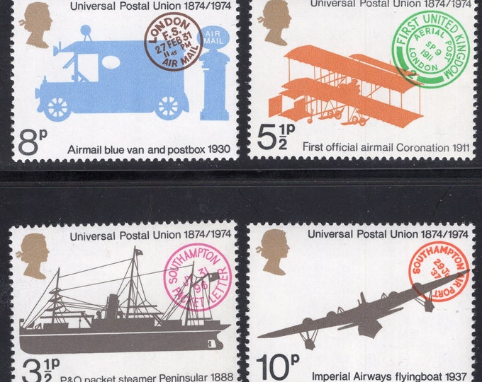 1974 Universal Postal Union Centenary Set of 4 Great Britain Postage Stamps Mint Never Hinged