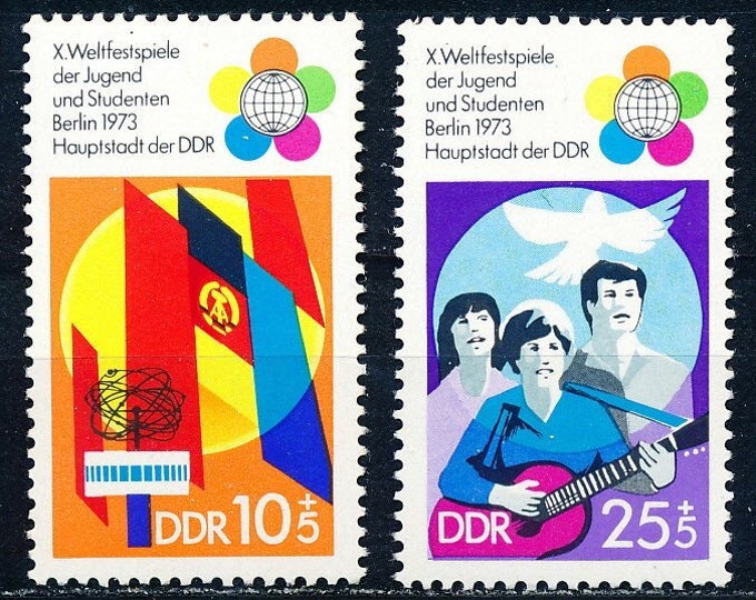 1973 World Youth Festival Set of 2 Germany DDR Stamps Mint Never Hinged