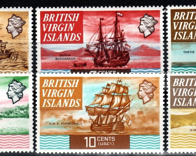1973 Elizabethan Ships Set of 6 British Virgin Islands Postage Stamps Mint Never Hinged