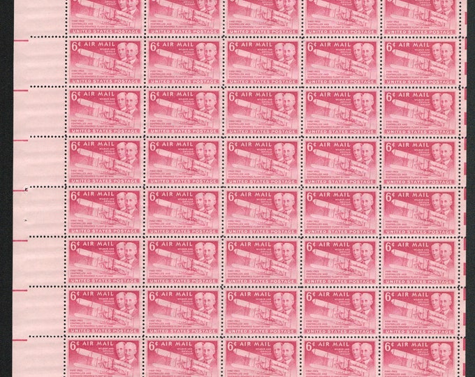 1949 Wright Brothers Sheet of Fifty 6-Cent US Airmail Postage Stamps Mint Never Hinged