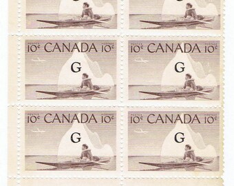 1962 Inuk and Kayak Block of Six Canada Official Postage Stamps Mint Never Hinged