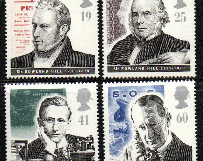 1995 Pioneers of Communications Collectible Set of 4 Great Britain Postage Stamps Mint Never Hinged