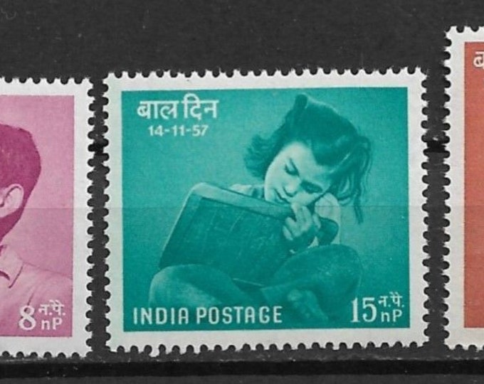 Children's Day Set of Three India Postage Stamps Issued 1957