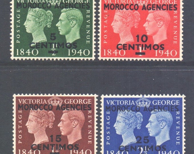 1940 Queen Victoria and King George VI Centenary of Postage Set of Four Morocco Agencies Stamps Mint Never Hinged