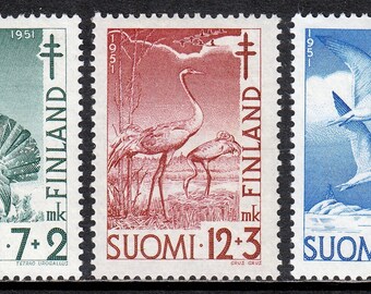 1951 Birds Set of Three Finland Postage Stamps