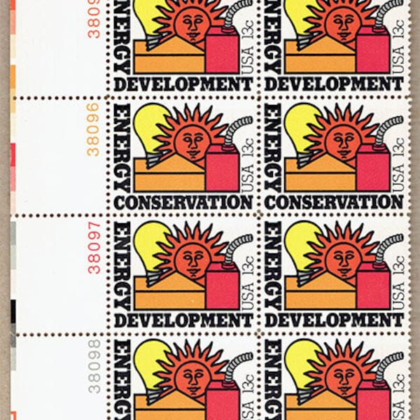 Energy Conservation Plate Block of Twelve 13-Cent United States Postage Stamps