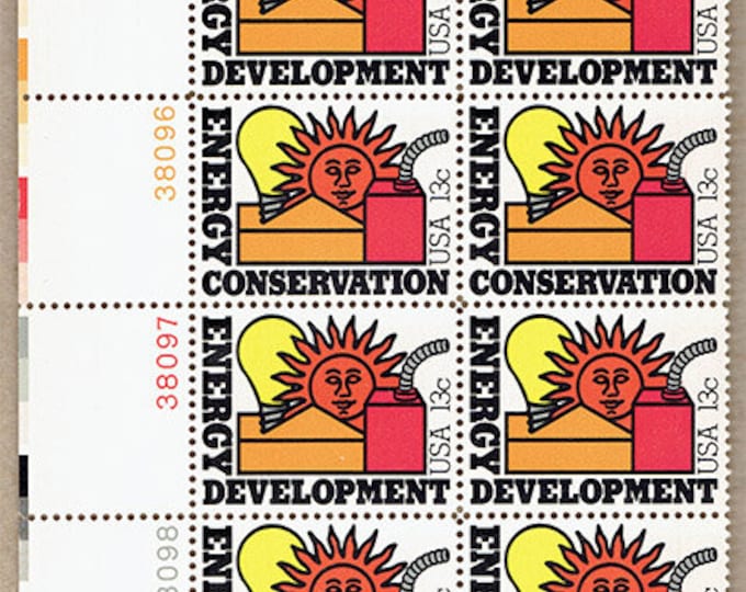 Energy Conservation Plate Block of Twelve 13-Cent United States Postage Stamps