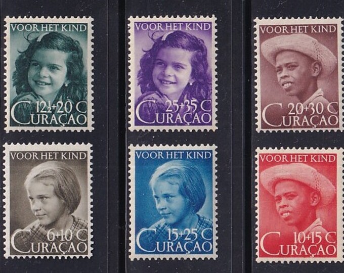 Curacao Children Set of Six Netherlands Antilles Postage Stamps Issued 1948