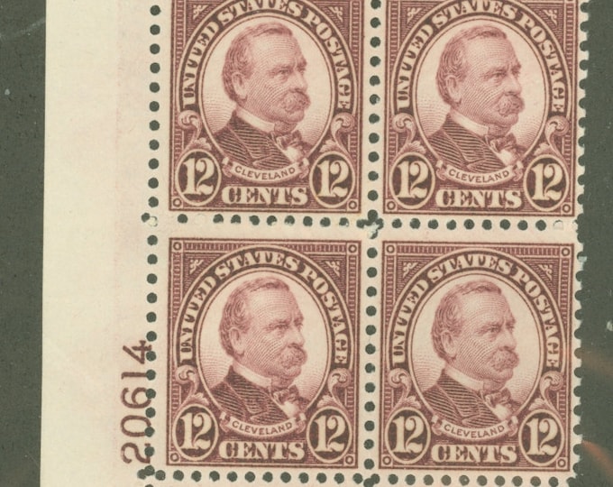 1931 Grover Cleveland Plate Block of Four 12-Cent United States Postage Stamps