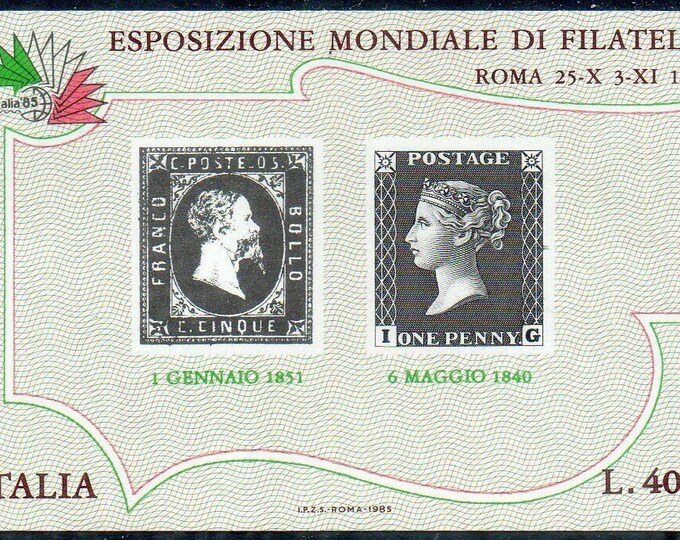 International Stamp Exhibition Italy Postage Stamp Souvenir Sheet Issued 1985