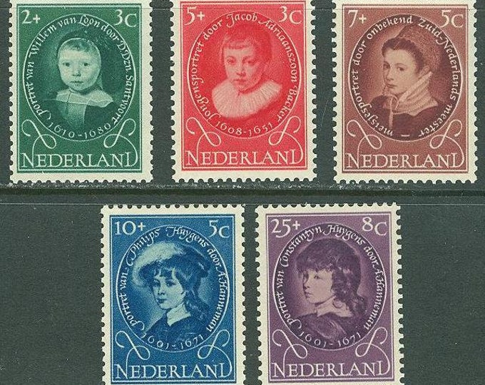 Children Portraits by Dutch Masters Set of Five Netherlands Postage Stamps Issued 1955