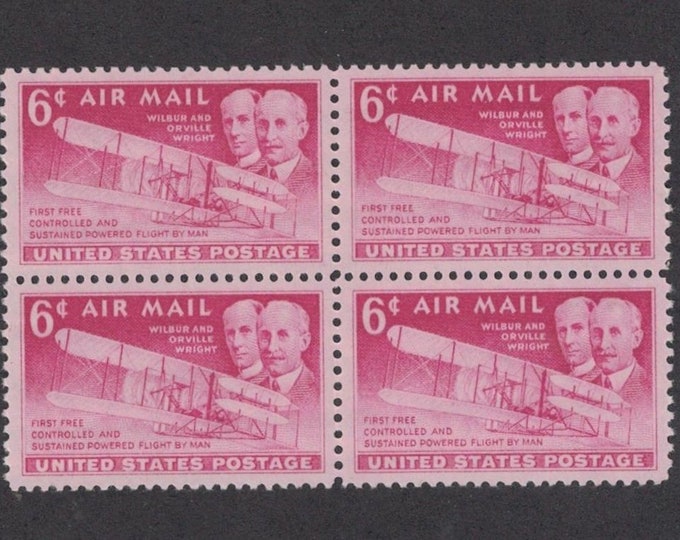 Wright Brothers Block of Four 6-Cent United States Air Mail Postage Stamps