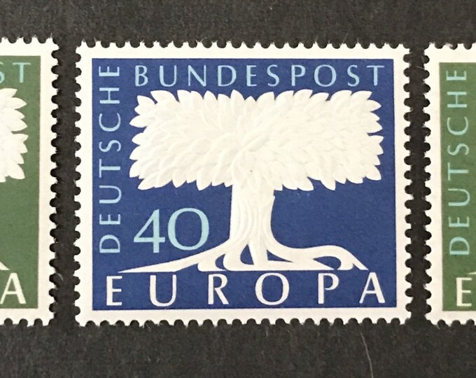 Europa Stylized Tree Set of Three Germany Postage Stamps Issued 1957