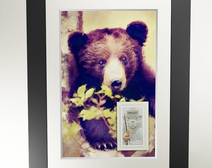 Bear Cub Framed Print With Genuine United States Postage Stamp