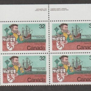 Jacques Cartier Plate Block of Four Canada Postage Stamps Issued 1984