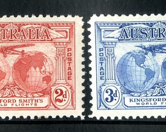 1931 Kingford Smith World Flights Set of Two Australia Postage Stamps Mint Never Hinged