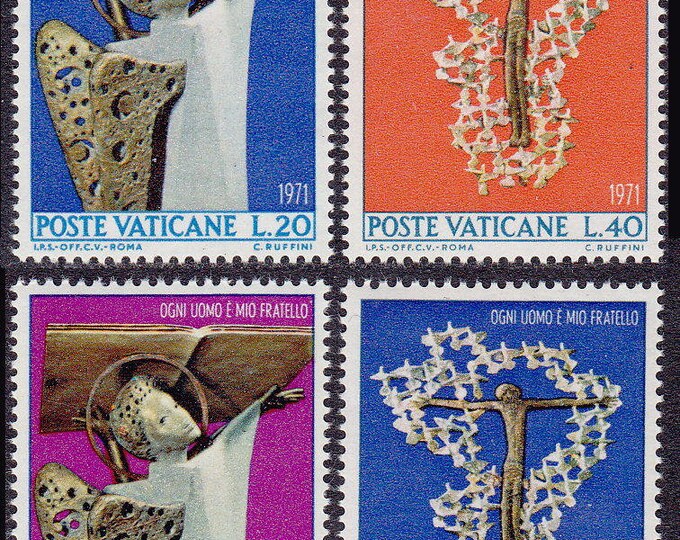 1971 Black Angel and Crucifix Set of 4 Vatican City Postage Stamps Mint Never Hinged