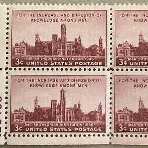 US 1946 Smithsonian Institution Plate Block of Four Postage Stamps Mint Never Hinged
