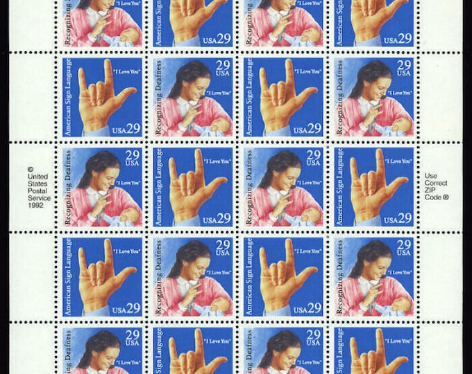 American Sign Language Sheet of Twenty 29-Cent United States Postage Stamps Issued 1993