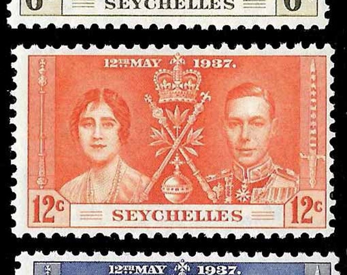 1937 Coronation of King George VI Set of Three Seychelles Postage Stamps Mint Never Hinged