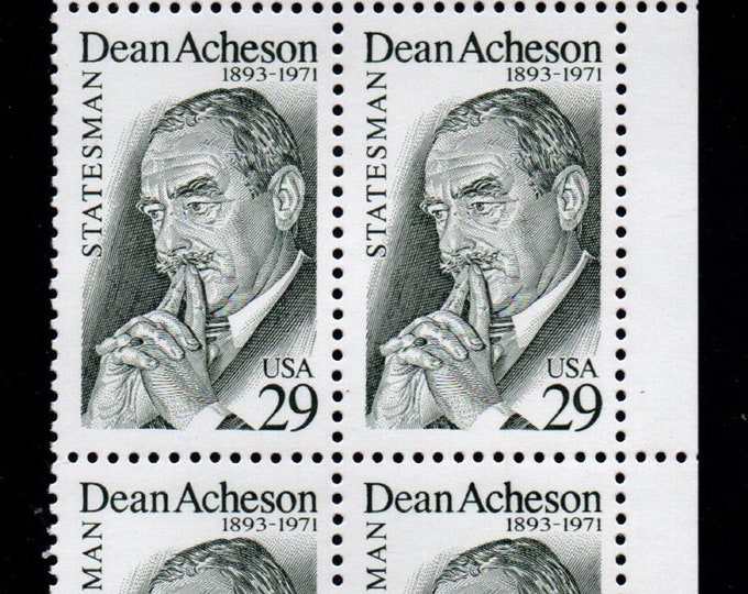 1993 Dean Acheson Plate Block of Four 29-Cent United States Postage Stamps