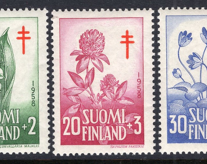 Flowers Set of Three Finland Postage Stamps Issued 1958