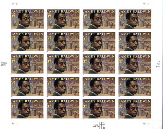 James Baldwin Sheet of Twenty 37-Cent United States Postage Stamps Issued 2004