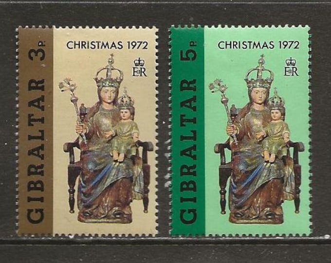 1972 Our Lady of Europa Christmas Set of 2 Gibraltar Postage Stamps Mint Never Hinged