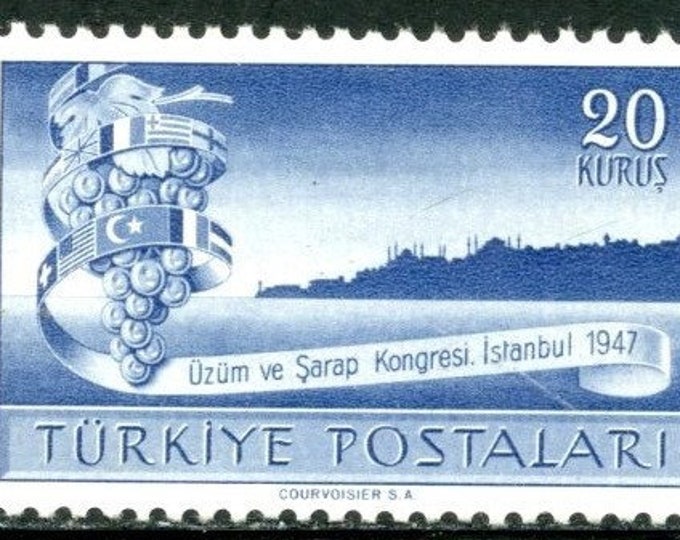 1947 Grapes and Istanbul Skyline Set of Three Turkey Postage Stamps