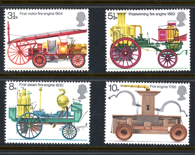 British Fire Engines Set of Four Great Britain Postage Stamps Issued 1974
