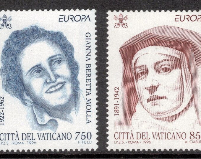 1996 Europa Set of 2 Vatican City Postage Stamps Mint Never Hinged Edith Stein and Gianna Beretta Molla