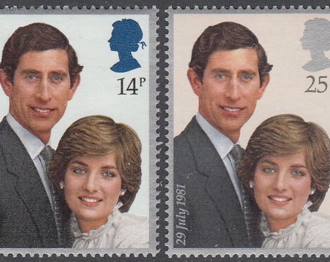 1981 Prince Charles and Lady Diana Spencer Royal Wedding Set of 2 Great Britain Postage Stamps
