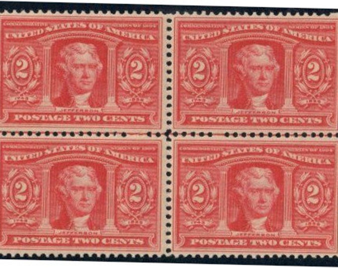 Jefferson Louisiana Purchase Centerline Block of Four 2 Cent United States Postage Stamps Issued 1904