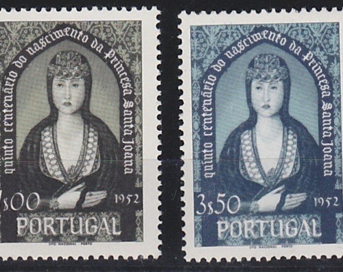 Blessed Joan of Portugal Set of Two Portuguese Postage Stamps Issued 1953
